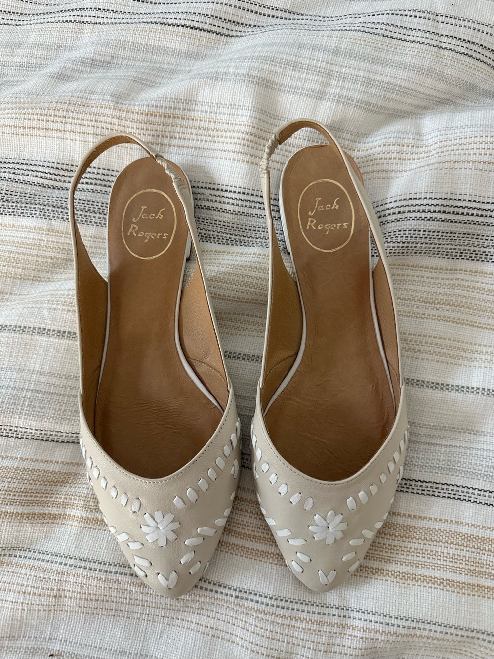 Jack Rogers Women’s Cream Slingback Flats with Cutout Floral Detail